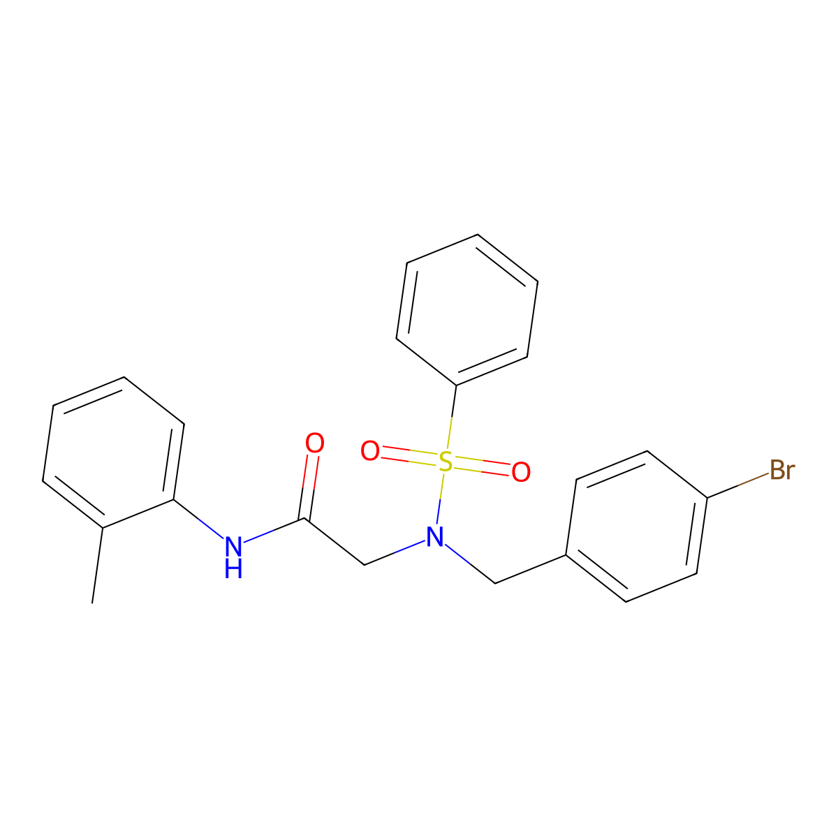 2-[benzenesulfonyl-[(4-bromophenyl)methyl]amino]-N-(2-methylphenyl)acetamide molecular structure, CAS 431921-50-5