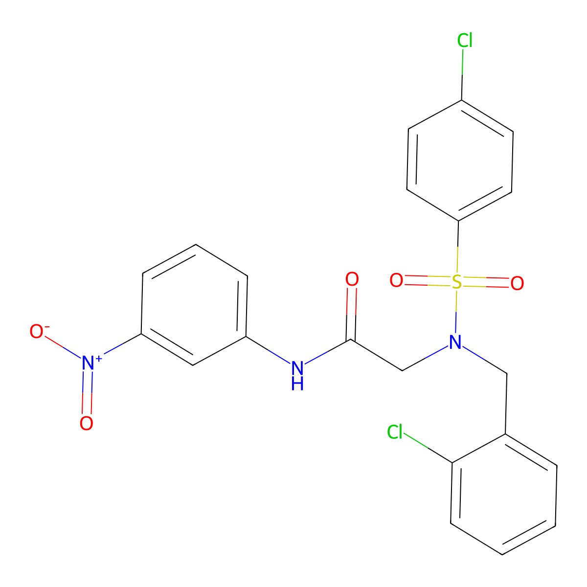 2-[(2-chlorophenyl)methyl-(4-chlorophenyl)sulfonylamino]-N-(3-nitrophenyl)acetamide molecular structure, CAS 431921-54-9