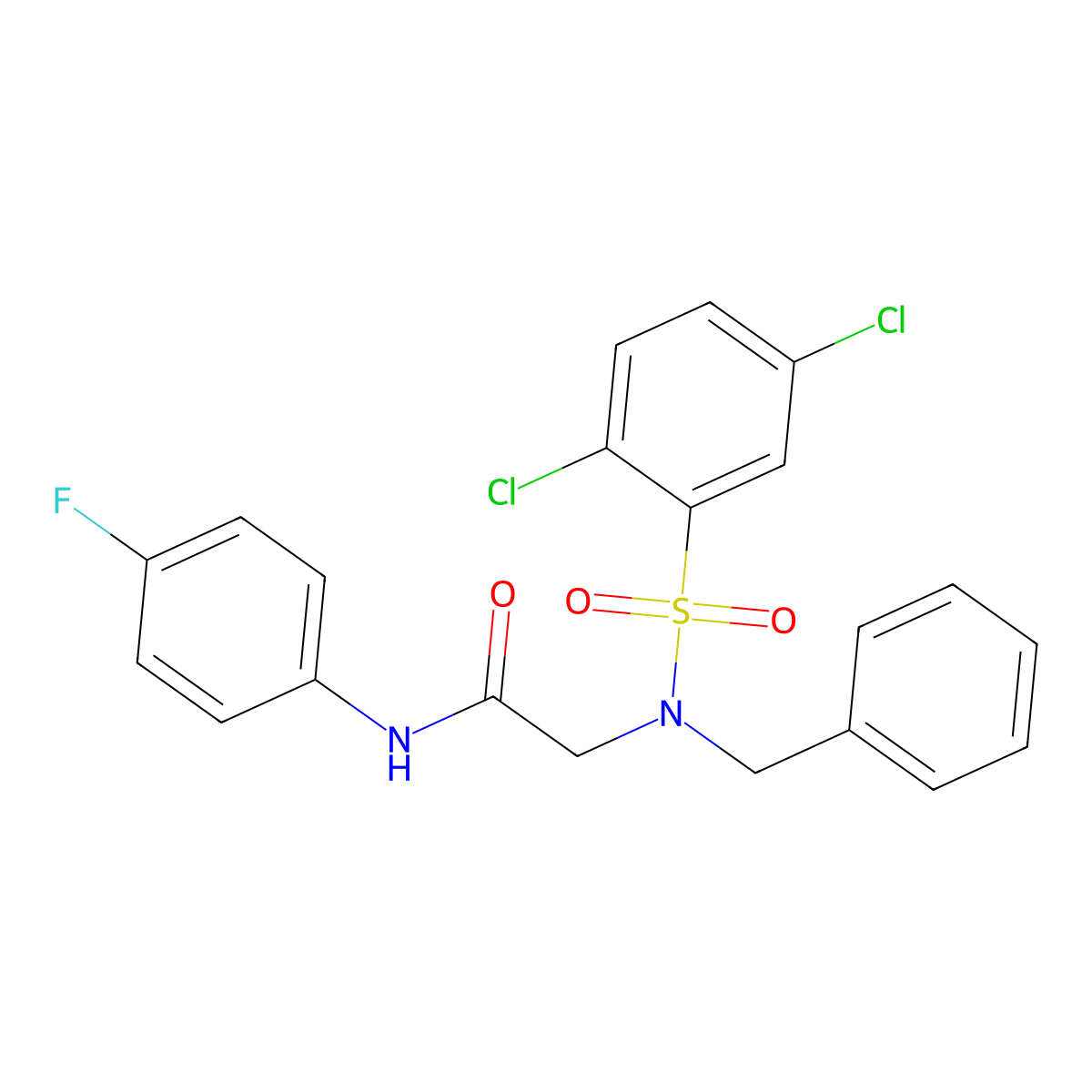 2-[benzyl-(2,5-dichlorophenyl)sulfonylamino]-N-(4-fluorophenyl)acetamide molecular structure, CAS 431921-89-0