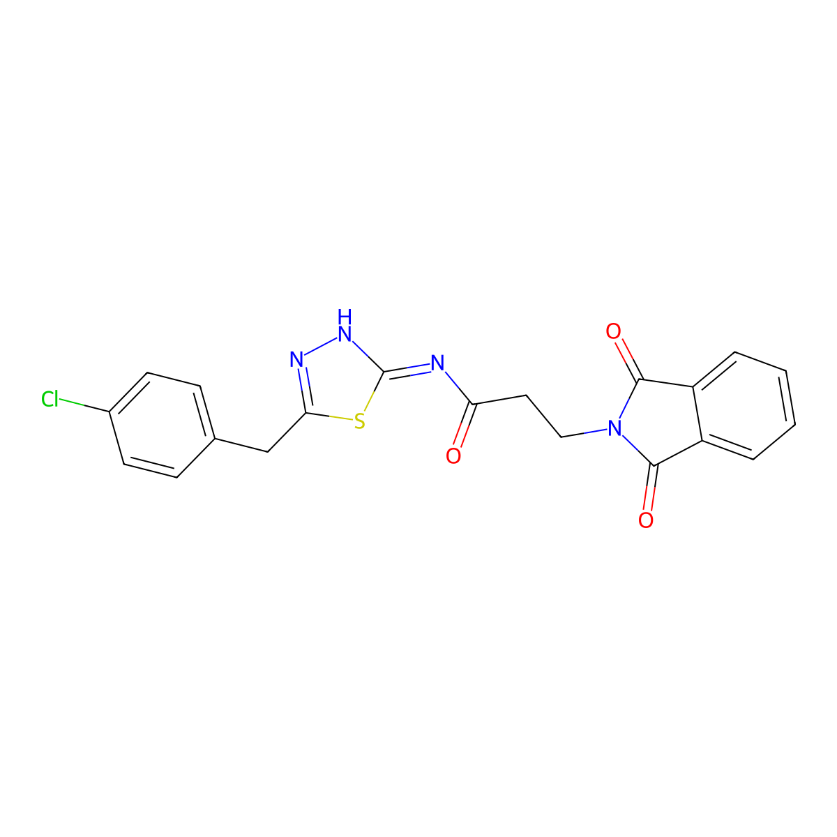 N-[(2Z)-5-(4-chlorobenzyl)-1,3,4-thiadiazol-2(3H)-ylidene]-3-(1,3-dioxo-1,3-dihydro-2H-isoindol-2-yl)propanamide molecular structure, CAS 431921-95-8