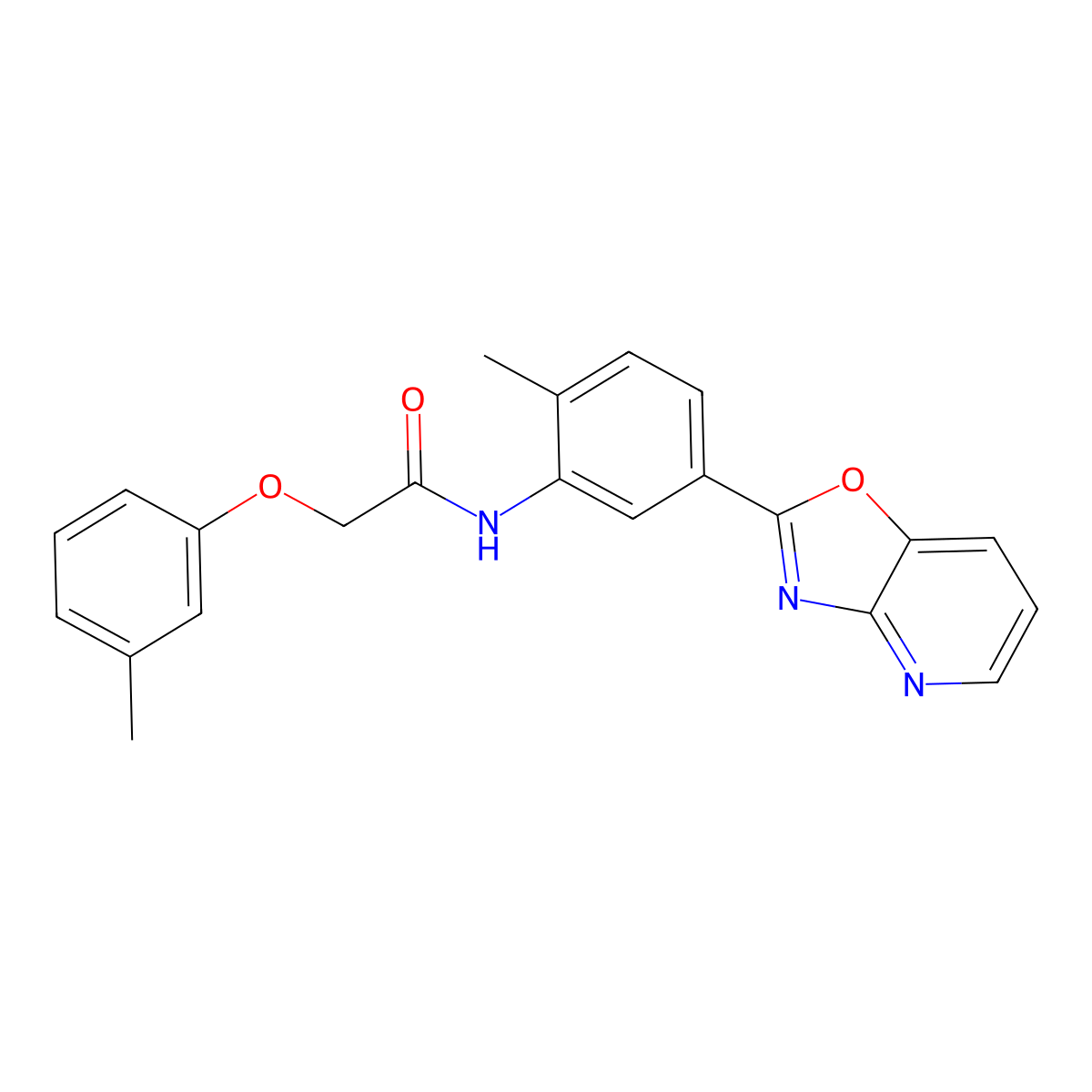 N-[2-methyl-5-([1,3]oxazolo[4,5-b]pyridin-2-yl)phenyl]-2-(3-methylphenoxy)acetamide molecular structure, CAS 431922-12-2