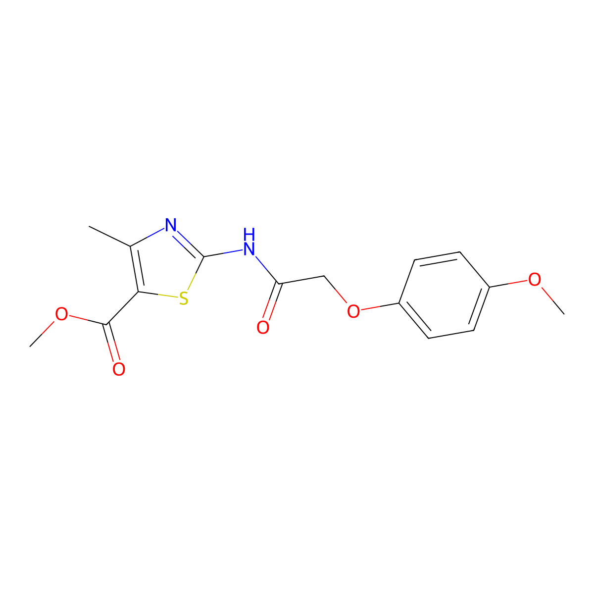 Methyl 2-{[(4-methoxyphenoxy)acetyl]amino}-4-methyl-1,3-thiazole-5-carboxylate molecular structure, CAS 431922-34-8
