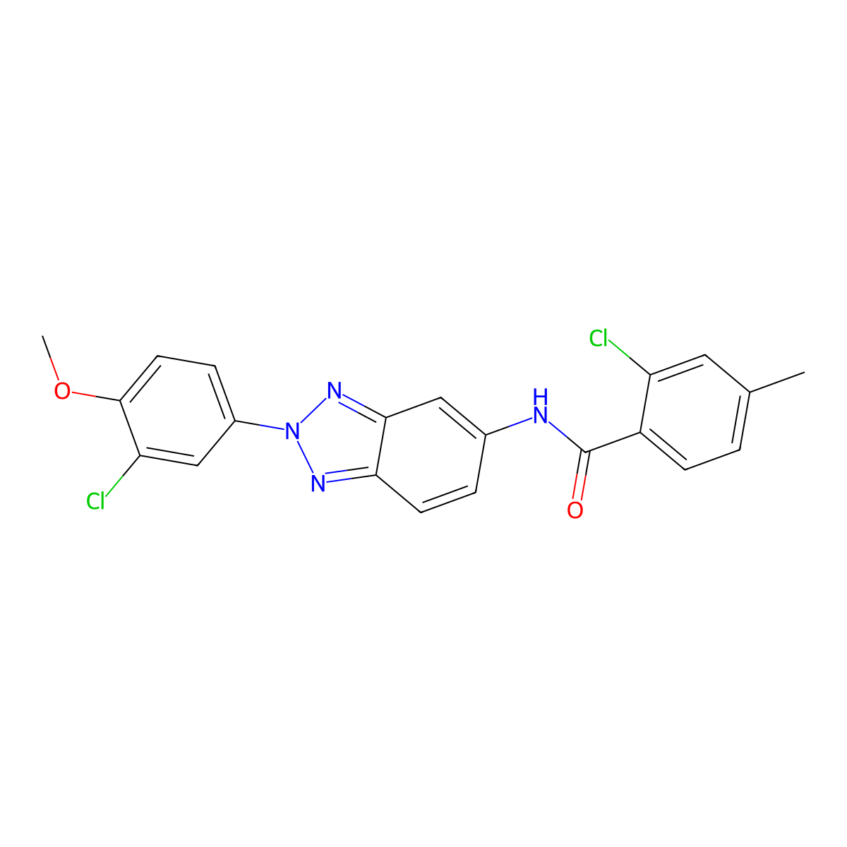 2-chloro-N-[2-(3-chloro-4-methoxyphenyl)benzotriazol-5-yl]-4-methylbenzamide molecular structure, CAS 431922-35-9