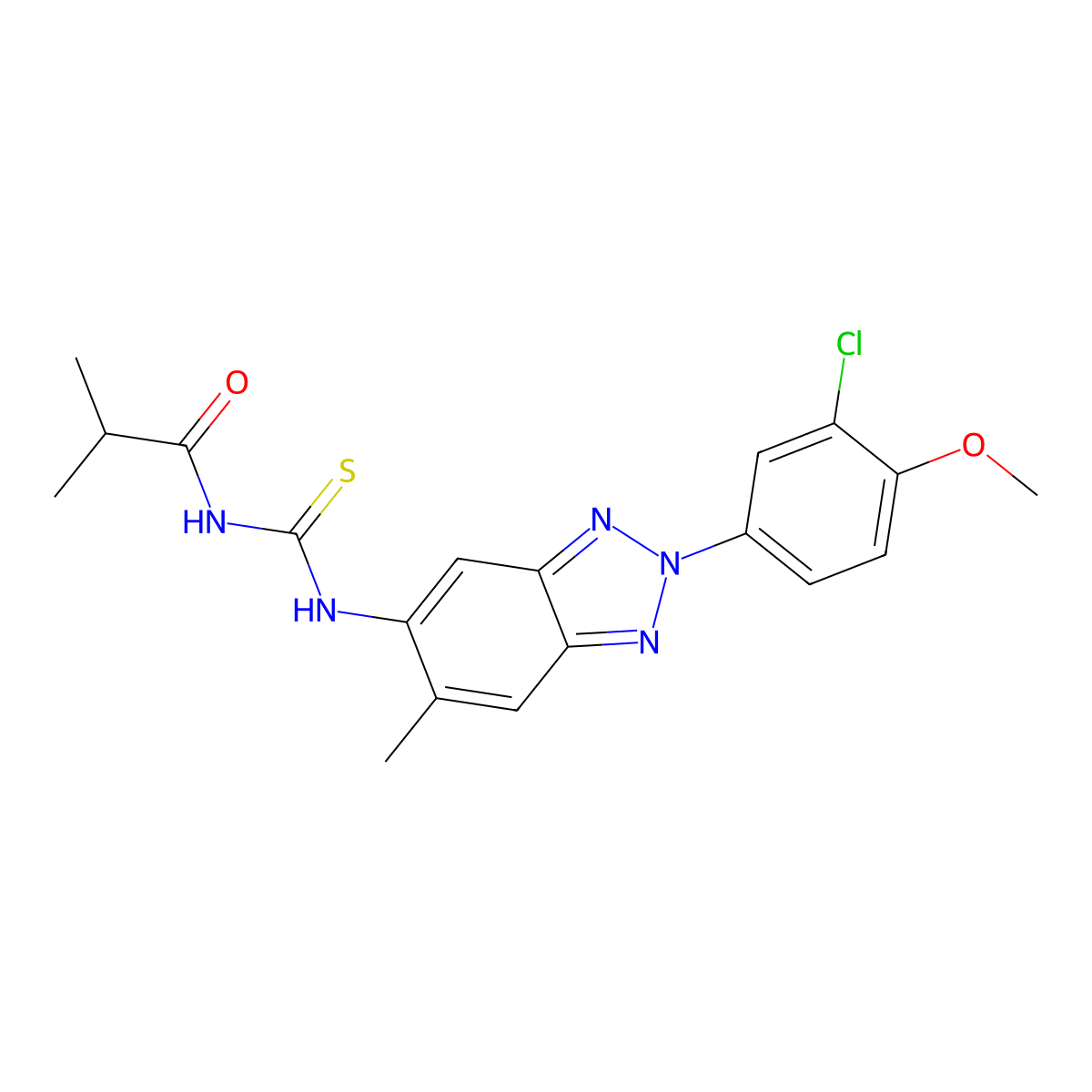 N-[[2-(3-chloro-4-methoxyphenyl)-6-methylbenzotriazol-5-yl]carbamothioyl]-2-methylpropanamide molecular structure, CAS 431922-62-2