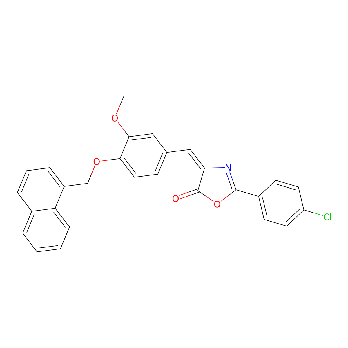 2-(4-Chlorophenyl)-4-[[3-methoxy-4-(1-naphthalenylmethoxy)phenyl]methylene]-5(4H)-oxazolone molecular structure, CAS 431922-76-8