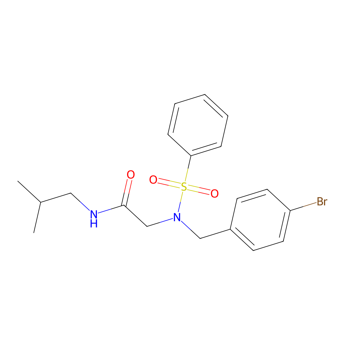 2-[benzenesulfonyl-[(4-bromophenyl)methyl]amino]-N-(2-methylpropyl)acetamide molecular structure, CAS 431923-26-1