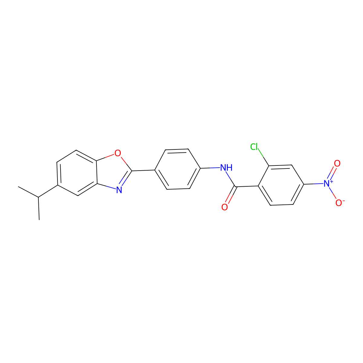 2-chloro-4-nitro-N-[4-(5-propan-2-yl-1,3-benzoxazol-2-yl)phenyl]benzamide molecular structure, CAS 431923-29-4