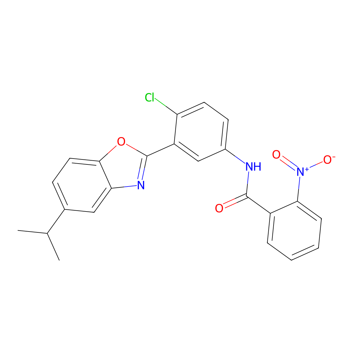 N-{4-chloro-3-[5-(propan-2-yl)-1,3-benzoxazol-2-yl]phenyl}-2-nitrobenzamide molecular structure, CAS 431923-35-2