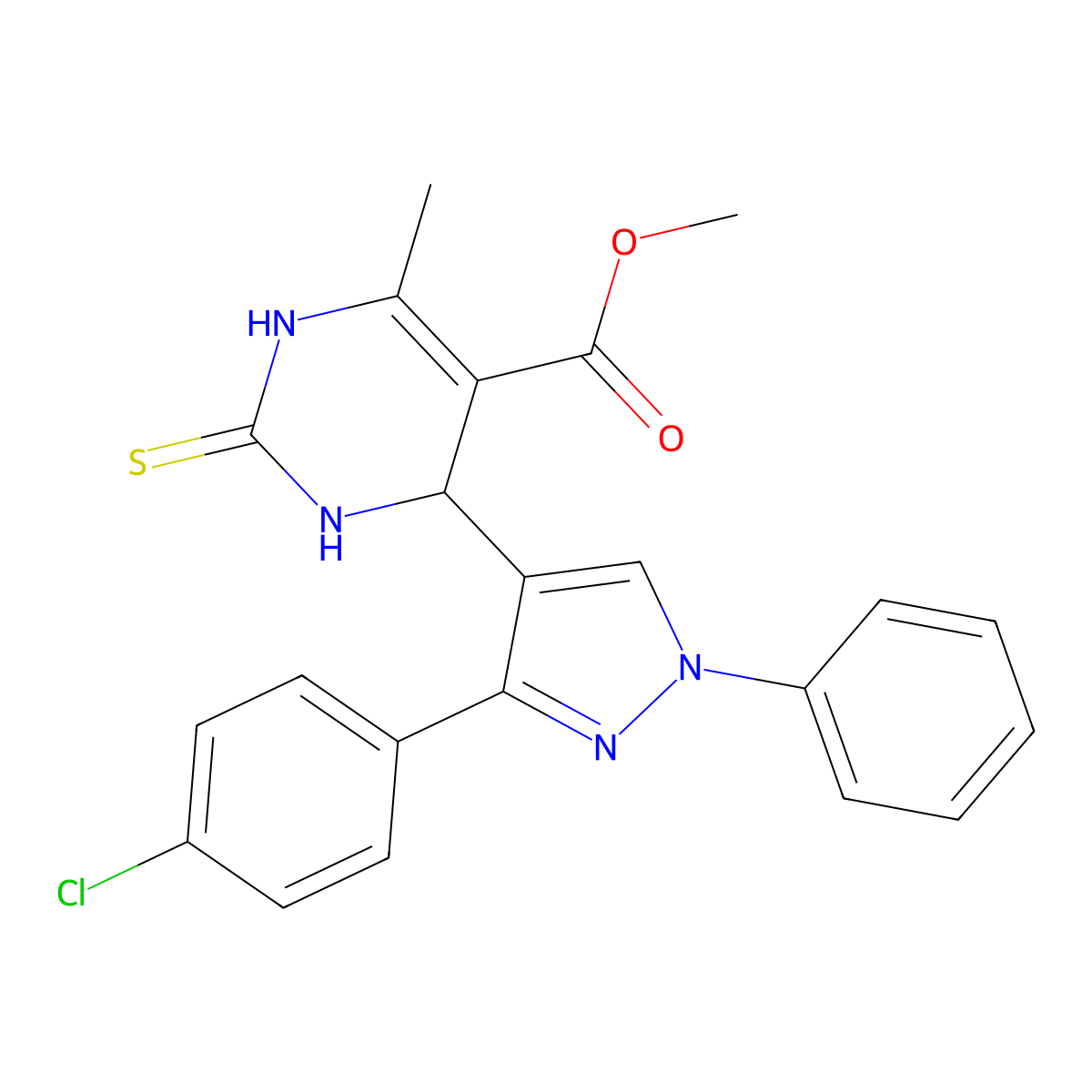 methyl 4-[3-(4-chlorophenyl)-1-phenyl-1H-pyrazol-4-yl]-6-methyl-2-thioxo-1,2,3,4-tetrahydropyrimidine-5-carboxylate molecular structure, CAS 431923-79-4