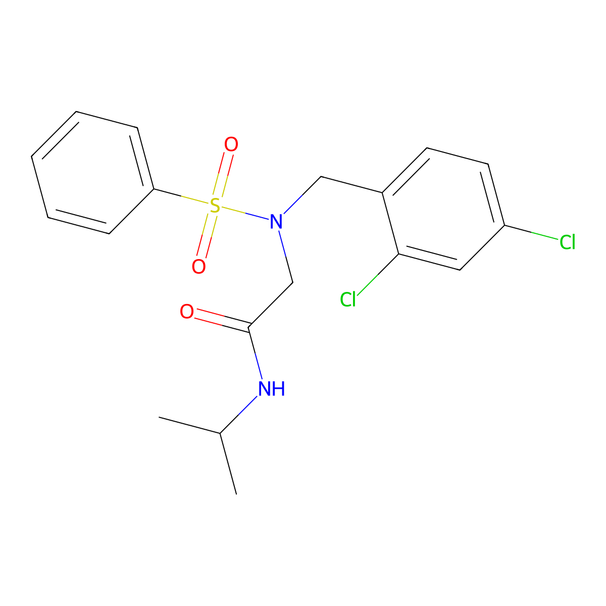 2-[benzenesulfonyl-[(2,4-dichlorophenyl)methyl]amino]-N-propan-2-ylacetamide molecular structure, CAS 431924-18-4