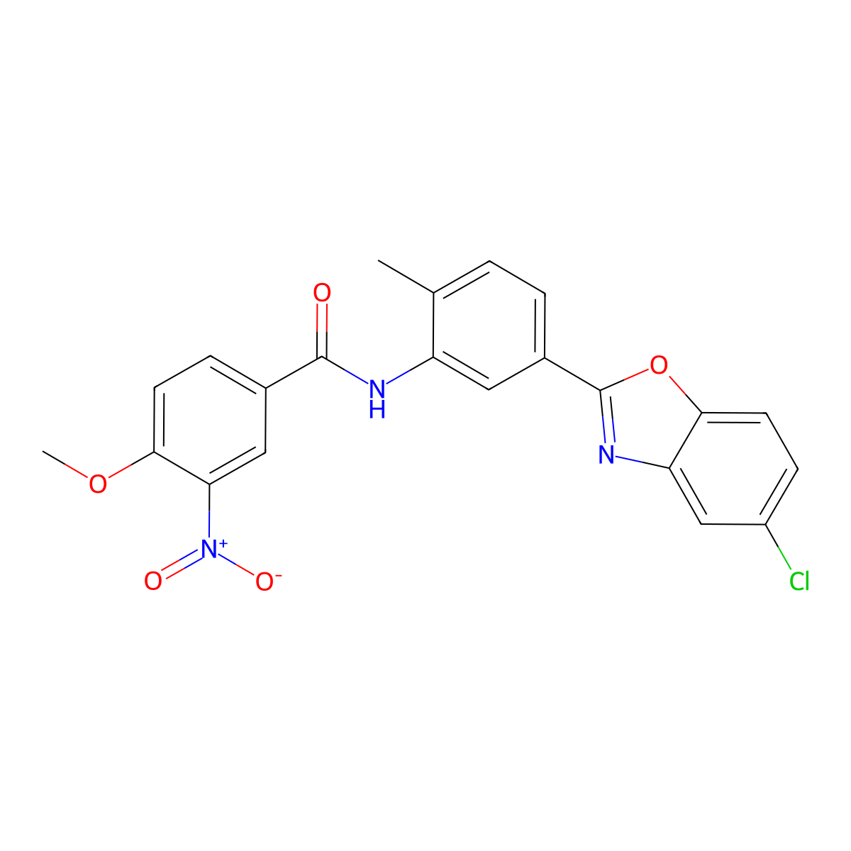 N-[5-(5-chloro-1,3-benzoxazol-2-yl)-2-methylphenyl]-4-methoxy-3-nitrobenzamide molecular structure, CAS 431924-45-7