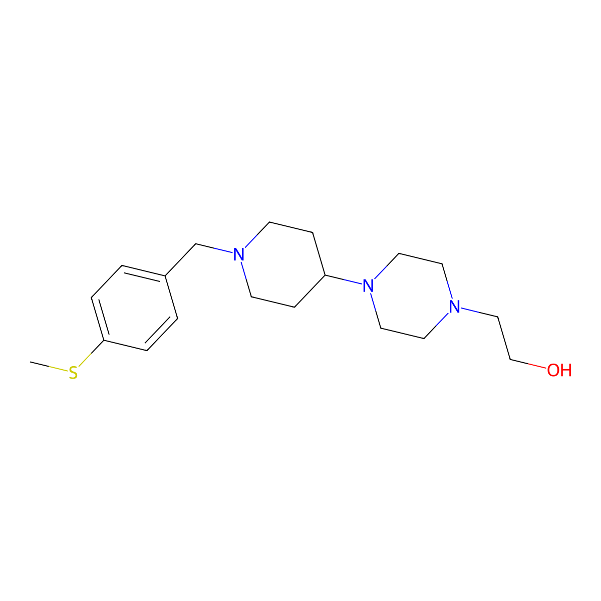 2-[4-[1-[(4-Methylsulfanylphenyl)methyl]piperidin-4-yl]piperazin-1-yl]ethanol molecular structure, CAS 431924-54-8