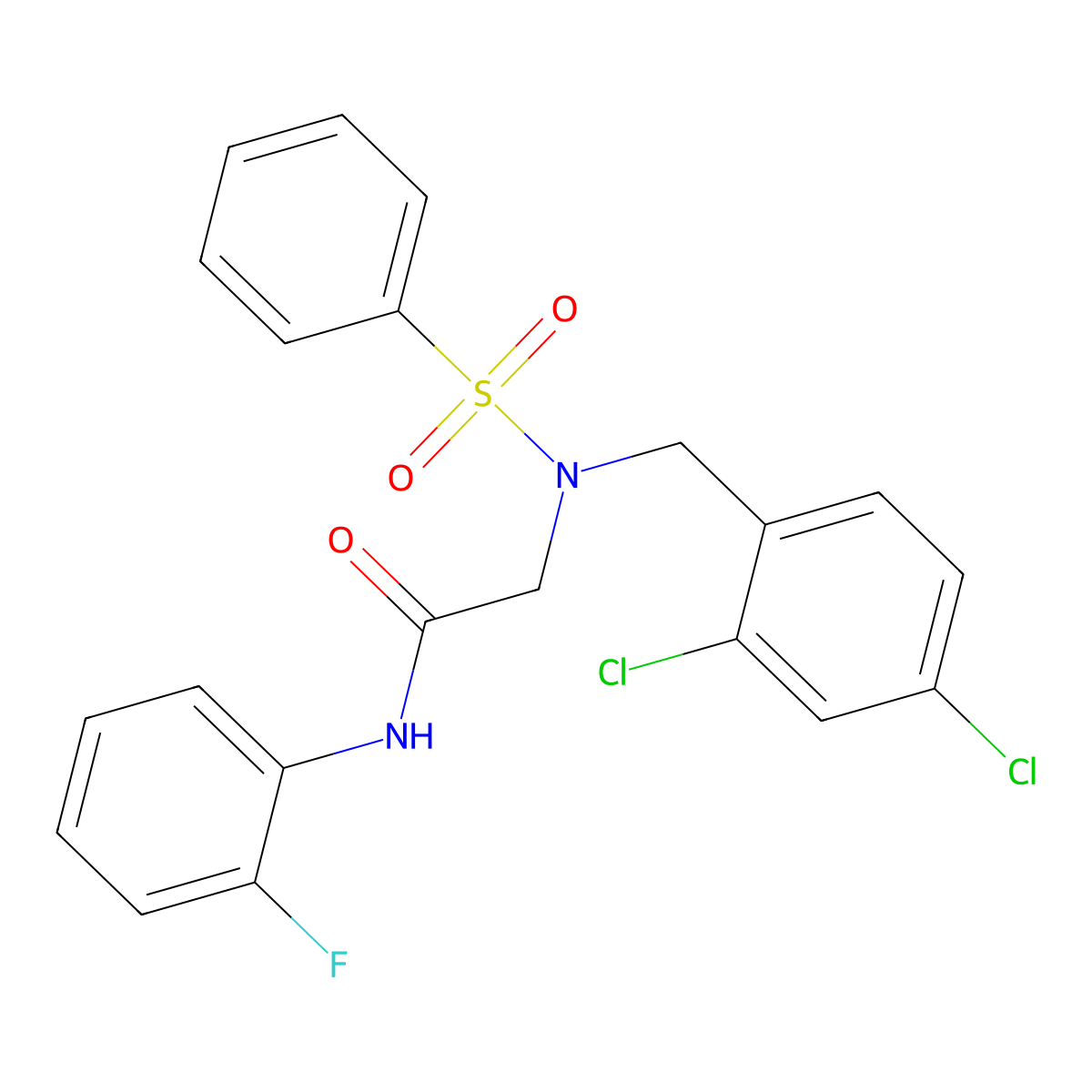 2-[benzenesulfonyl-[(2,4-dichlorophenyl)methyl]amino]-N-(2-fluorophenyl)acetamide molecular structure, CAS 431924-72-0