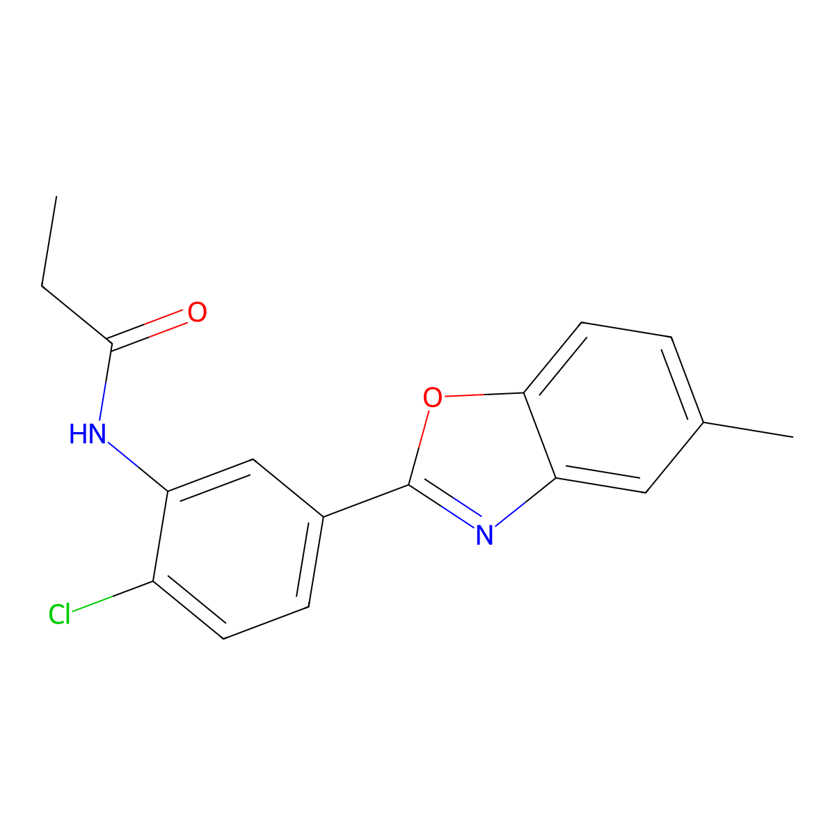 N-[2-chloro-5-(5-methyl-1,3-benzoxazol-2-yl)phenyl]propanamide molecular structure, CAS 431925-12-1