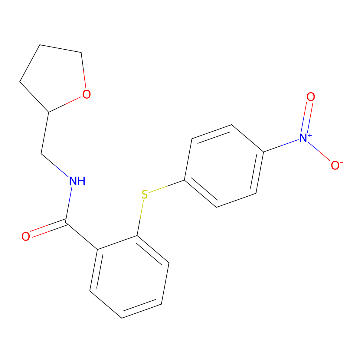 2-(4-nitrophenyl)sulfanyl-N-(oxolan-2-ylmethyl)benzamide molecular structure, CAS 431925-17-6