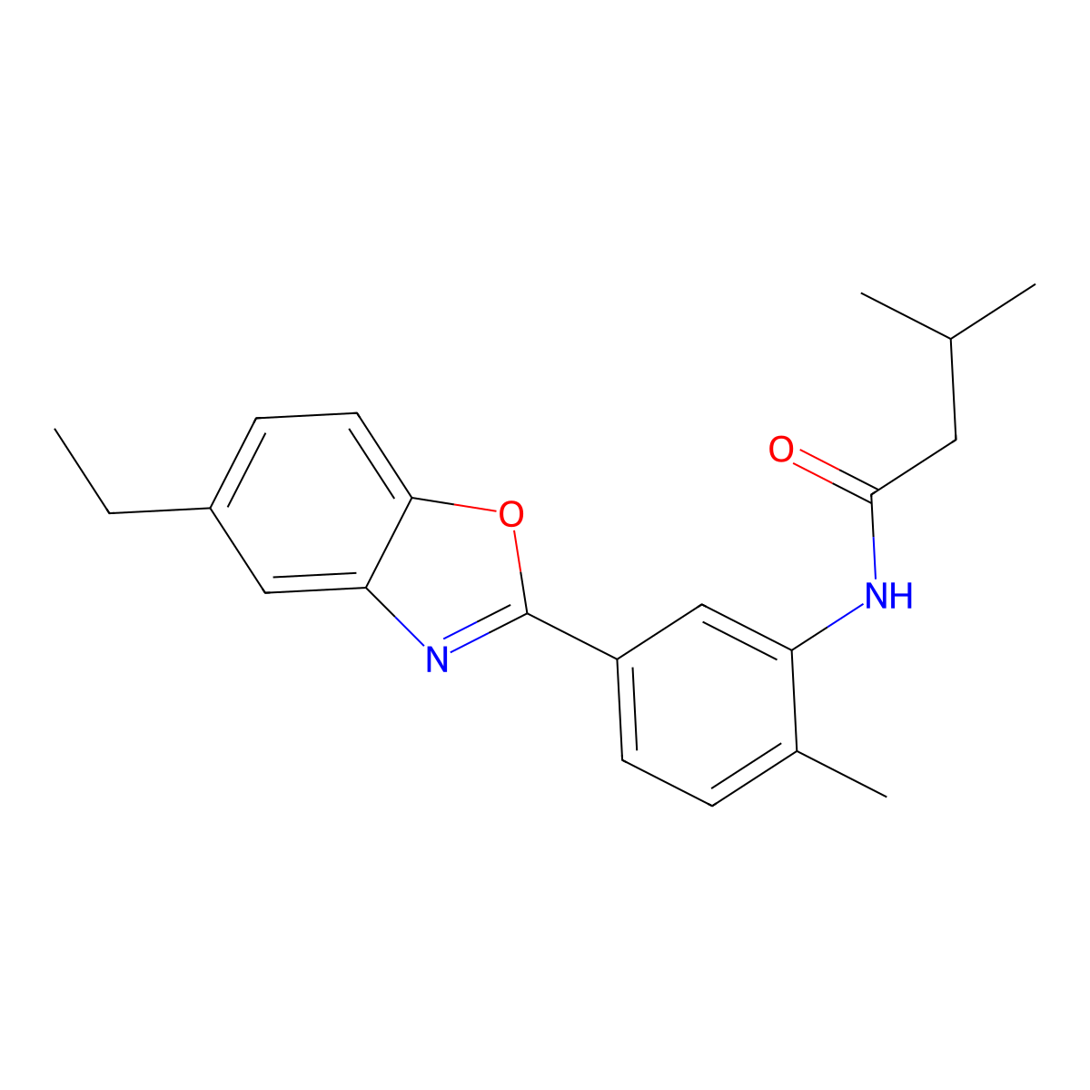 N-[5-(5-ethyl-1,3-benzoxazol-2-yl)-2-methylphenyl]-3-methylbutanamide molecular structure, CAS 431925-28-9