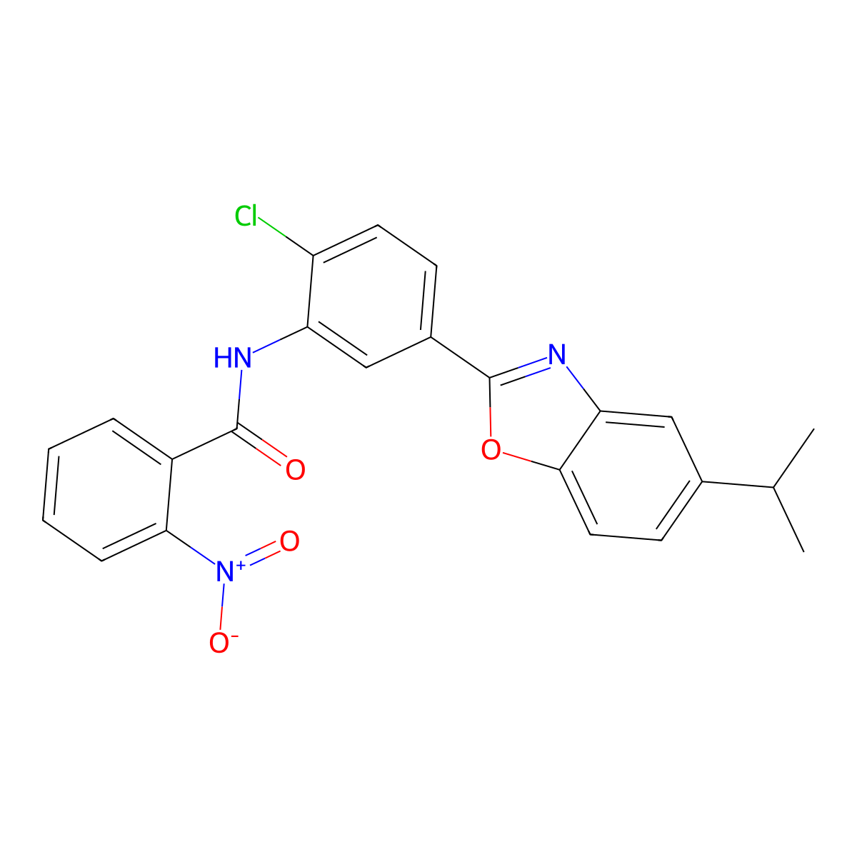 N-{2-chloro-5-[5-(propan-2-yl)-1,3-benzoxazol-2-yl]phenyl}-2-nitrobenzamide molecular structure, CAS 431925-29-0