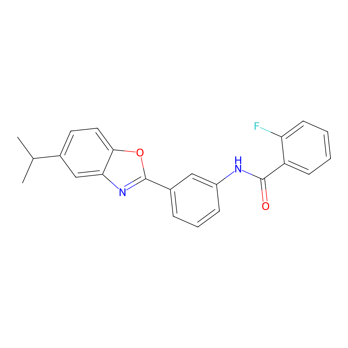 2-fluoro-N-{3-[5-(propan-2-yl)-1,3-benzoxazol-2-yl]phenyl}benzamide molecular structure, CAS 431925-62-1