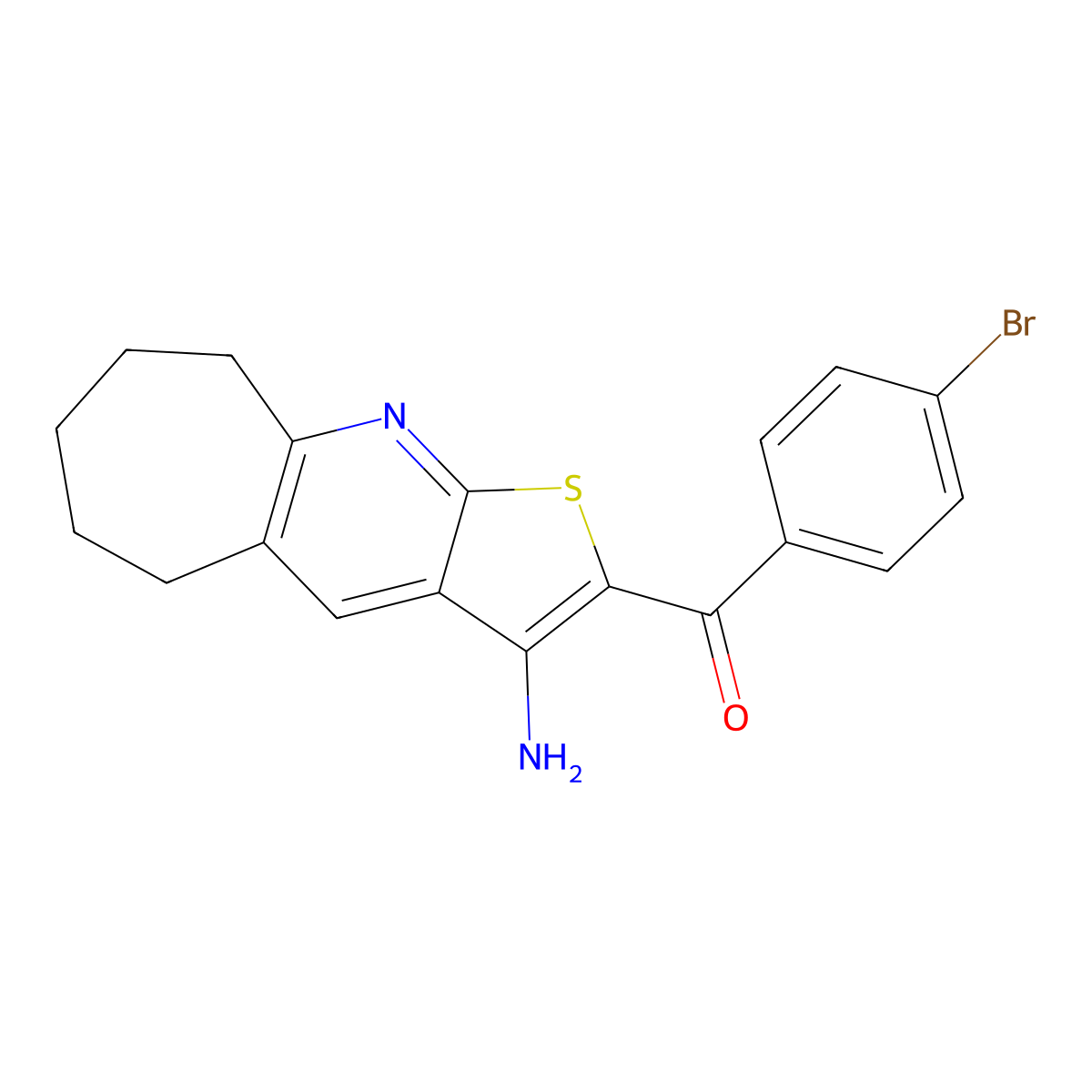 (3-Amino-6,7,8,9-tetrahydro-5H-cyclohepta[B]thieno[3,2-E]pyridin-2-YL)(4-bromophenyl)methanone molecular structure, CAS 431925-83-6