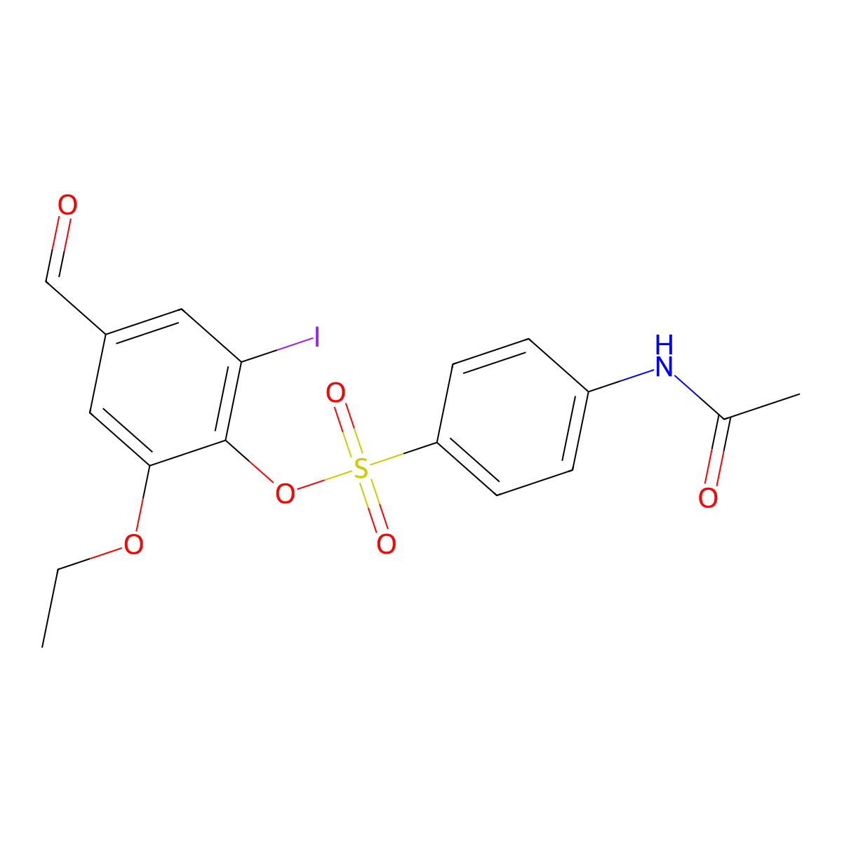 2-Ethoxy-4-formyl-6-iodophenyl 4-(acetylamino)benzenesulfonate molecular structure, CAS 431925-93-8