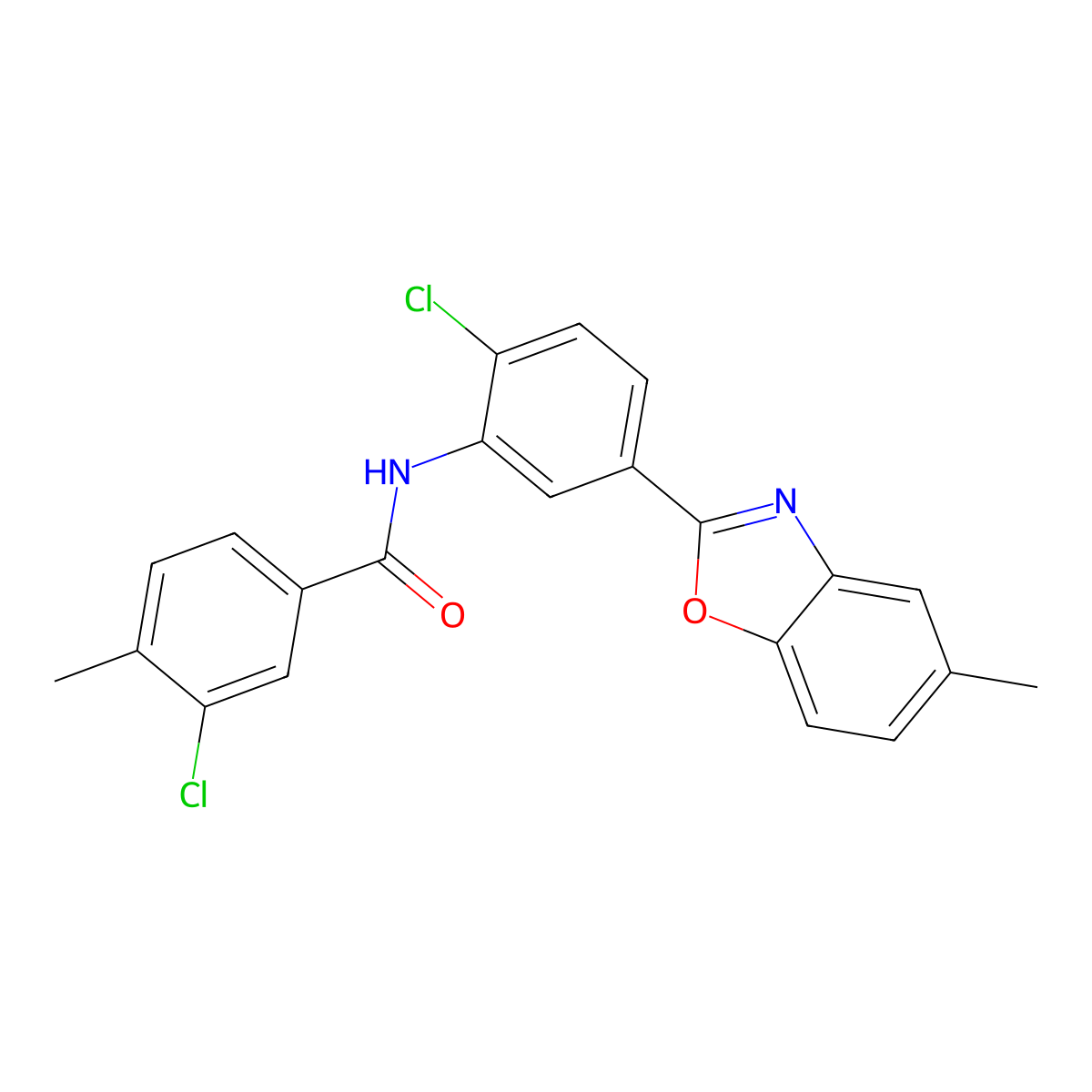 3-chloro-N-[2-chloro-5-(5-methyl-1,3-benzoxazol-2-yl)phenyl]-4-methylbenzamide molecular structure, CAS 431926-18-0