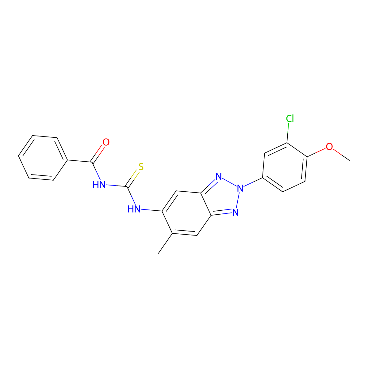 N-[[2-(3-chloro-4-methoxyphenyl)-6-methylbenzotriazol-5-yl]carbamothioyl]benzamide molecular structure, CAS 431926-23-7