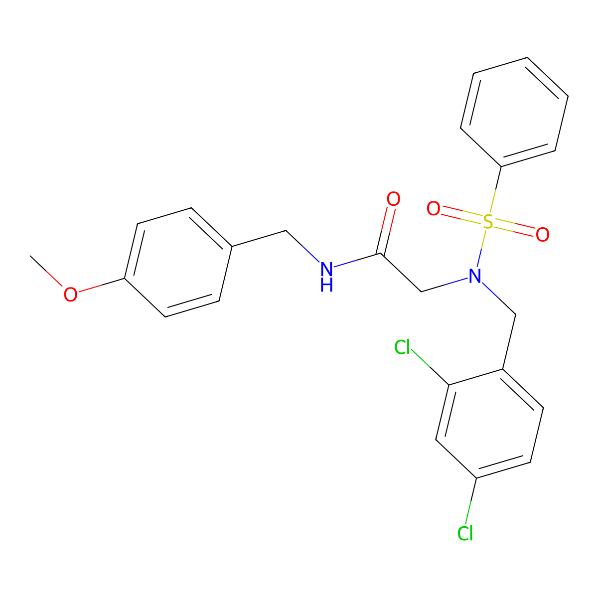 2-[benzenesulfonyl-[(2,4-dichlorophenyl)methyl]amino]-N-[(4-methoxyphenyl)methyl]acetamide molecular structure, CAS 431926-33-9