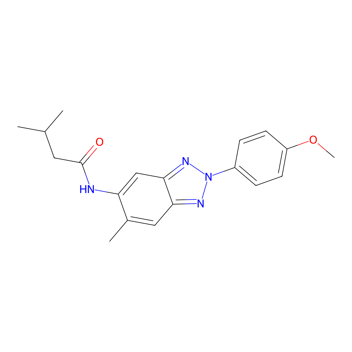 N-[2-(4-methoxyphenyl)-6-methylbenzotriazol-5-yl]-3-methylbutanamide molecular structure, CAS 431926-48-6