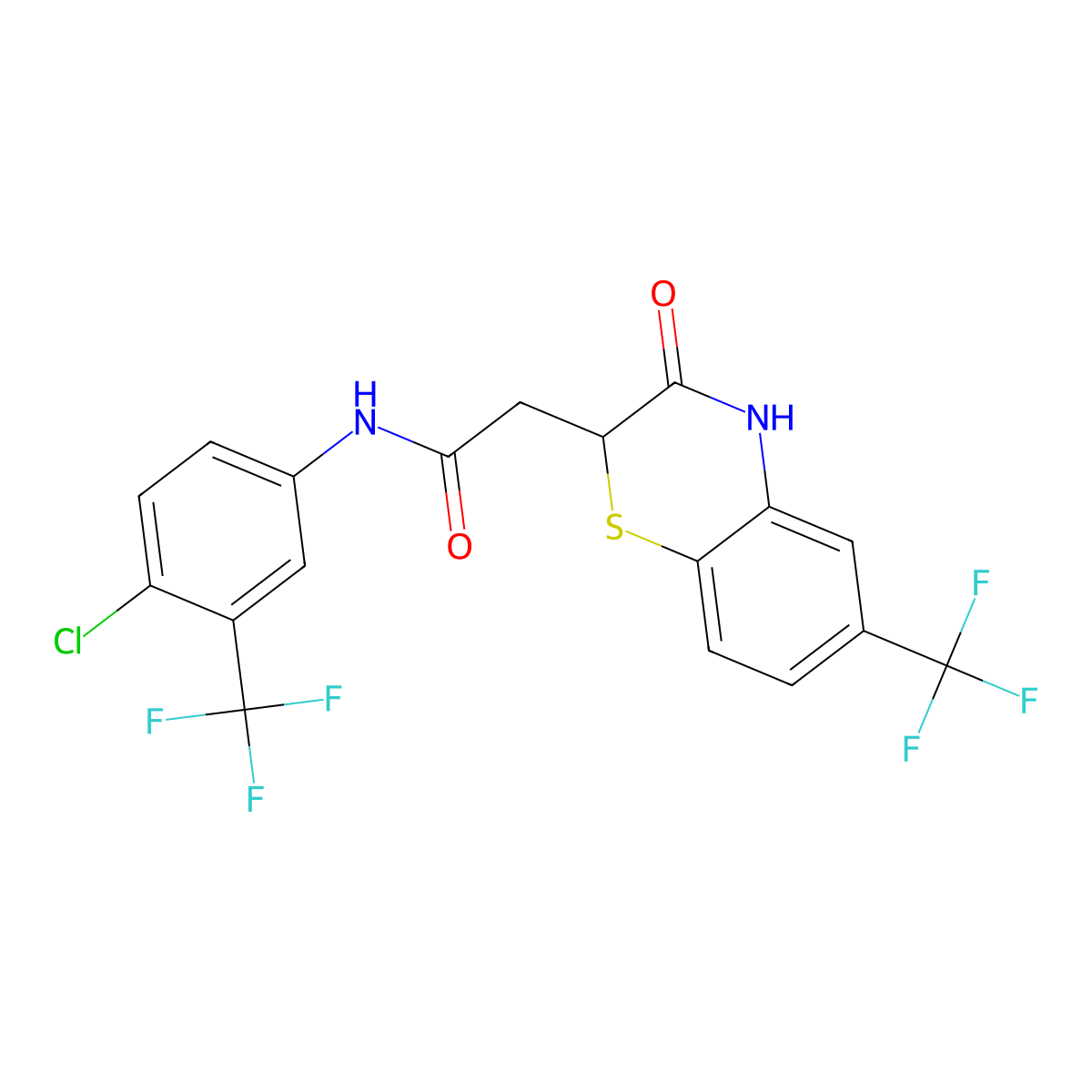 N-[4-chloro-3-(trifluoromethyl)phenyl]-2-[3-oxo-6-(trifluoromethyl)-3,4-dihydro-2H-1,4-benzothiazin-2-yl]acetamide molecular structure, CAS 431926-79-3