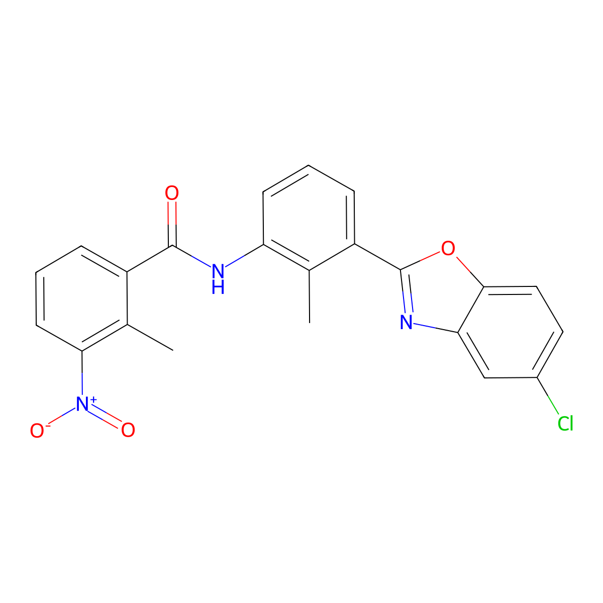 N-[3-(5-chloro-1,3-benzoxazol-2-yl)-2-methylphenyl]-2-methyl-3-nitrobenzamide molecular structure, CAS 431926-87-3