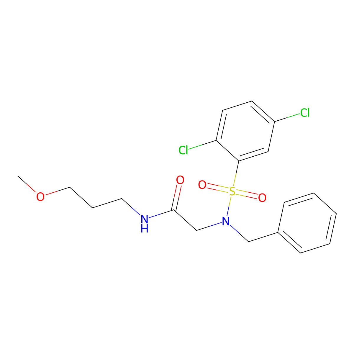 2-[benzyl-(2,5-dichlorophenyl)sulfonylamino]-N-(3-methoxypropyl)acetamide molecular structure, CAS 431926-97-5