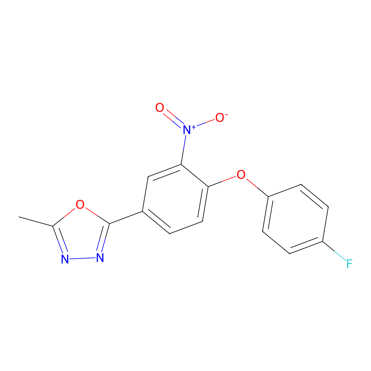 2-[4-(4-Fluorophenoxy)-3-nitrophenyl]-5-methyl-1,3,4-oxadiazole molecular structure, CAS 431927-08-1