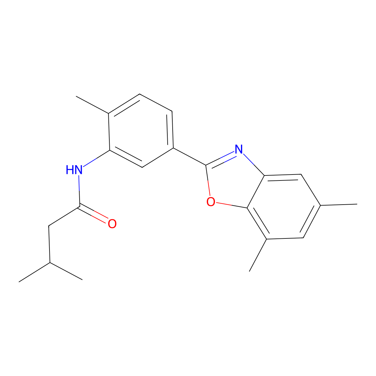 N-[5-(5,7-dimethyl-1,3-benzoxazol-2-yl)-2-methylphenyl]-3-methylbutanamide molecular structure, CAS 431927-38-7