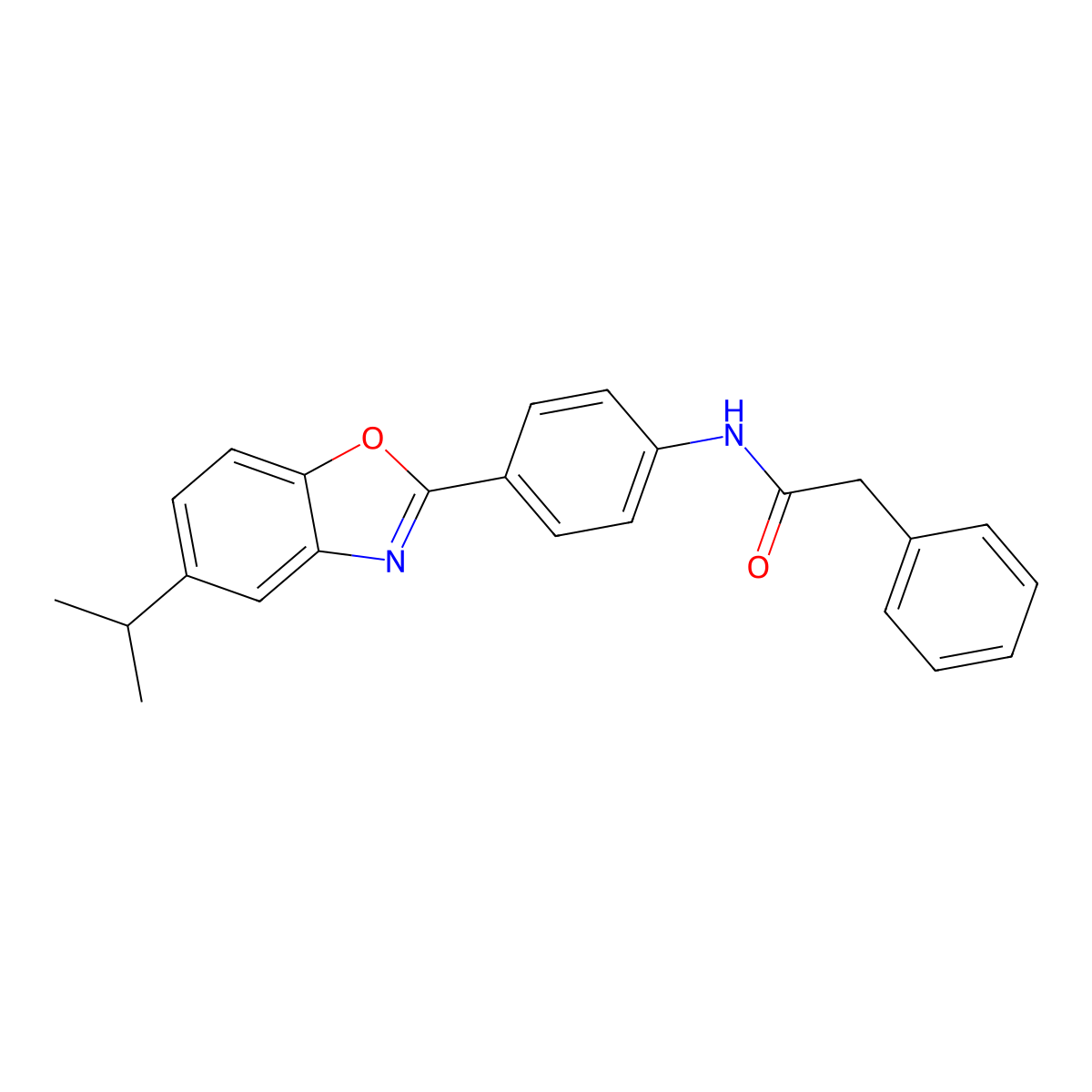 2-phenyl-N-{4-[5-(propan-2-yl)-1,3-benzoxazol-2-yl]phenyl}acetamide molecular structure, CAS 431927-42-3