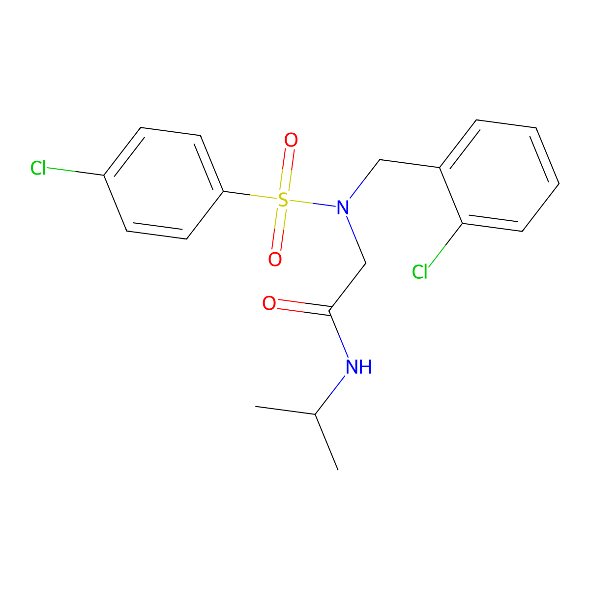 2-[(2-chlorophenyl)methyl-(4-chlorophenyl)sulfonylamino]-N-propan-2-ylacetamide molecular structure, CAS 431927-52-5