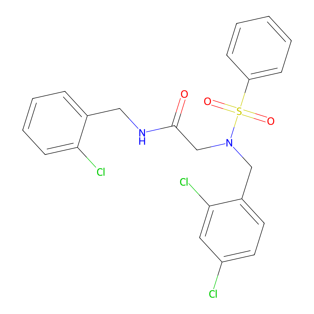 2-[benzenesulfonyl-[(2,4-dichlorophenyl)methyl]amino]-N-[(2-chlorophenyl)methyl]acetamide molecular structure, CAS 431927-90-1