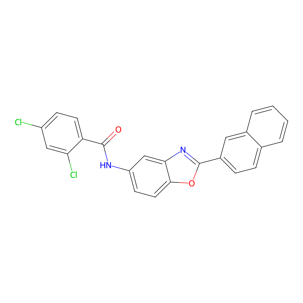 2,4-dichloro-N-(2-naphthalen-2-yl-1,3-benzoxazol-5-yl)benzamide molecular structure, CAS 431928-03-9