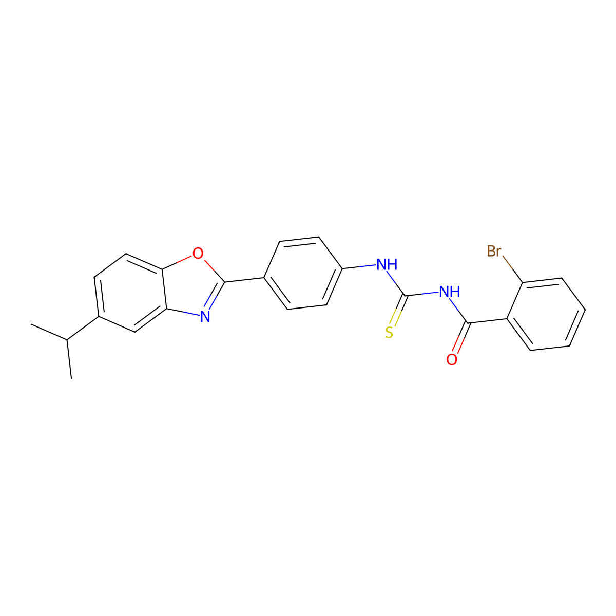 2-bromo-N-[[4-(5-propan-2-yl-1,3-benzoxazol-2-yl)phenyl]carbamothioyl]benzamide molecular structure, CAS 431928-11-9