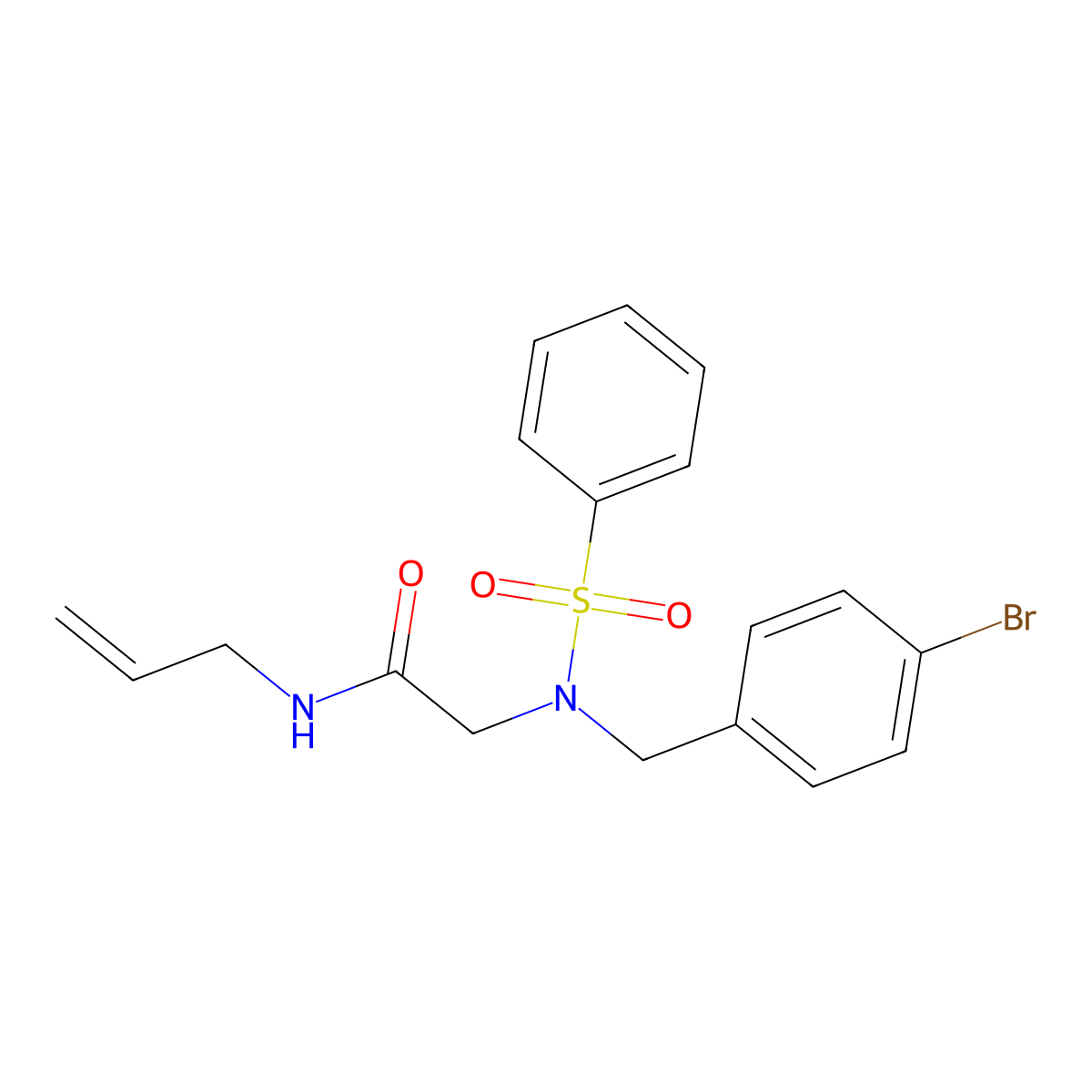 2-[benzenesulfonyl-[(4-bromophenyl)methyl]amino]-N-prop-2-enylacetamide molecular structure, CAS 431928-16-4