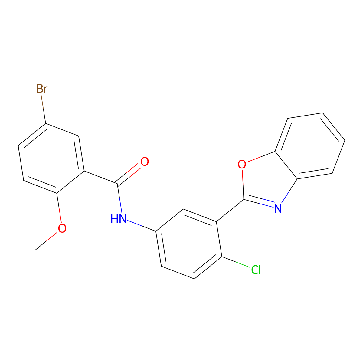 N-[3-(1,3-benzoxazol-2-yl)-4-chlorophenyl]-5-bromo-2-methoxybenzamide molecular structure, CAS 431928-36-8