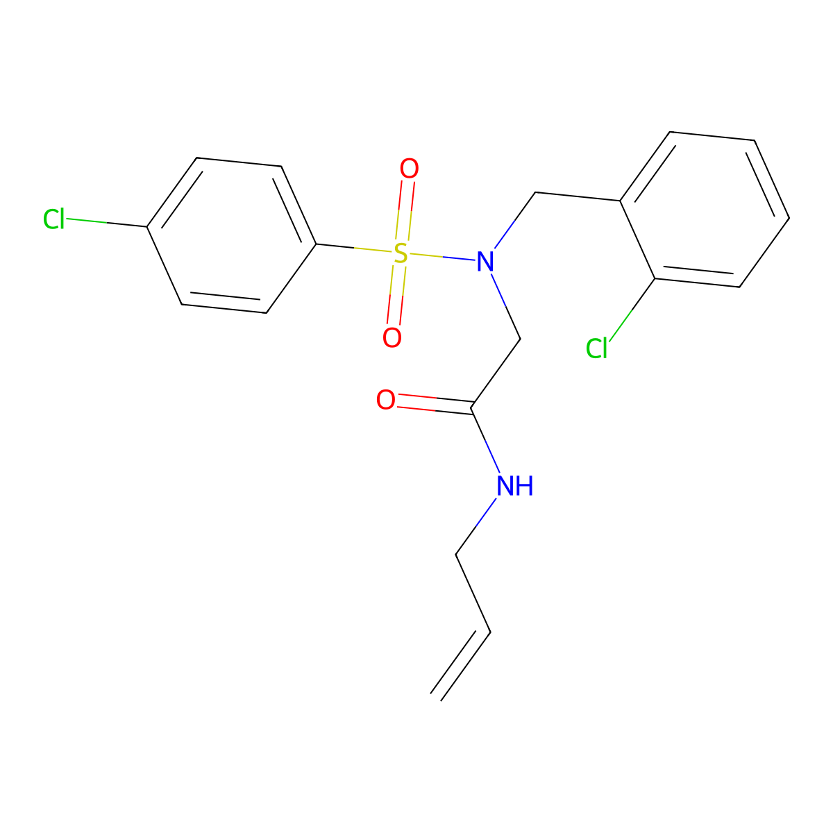 2-[(2-chlorophenyl)methyl-(4-chlorophenyl)sulfonylamino]-N-prop-2-enylacetamide molecular structure, CAS 431928-43-7