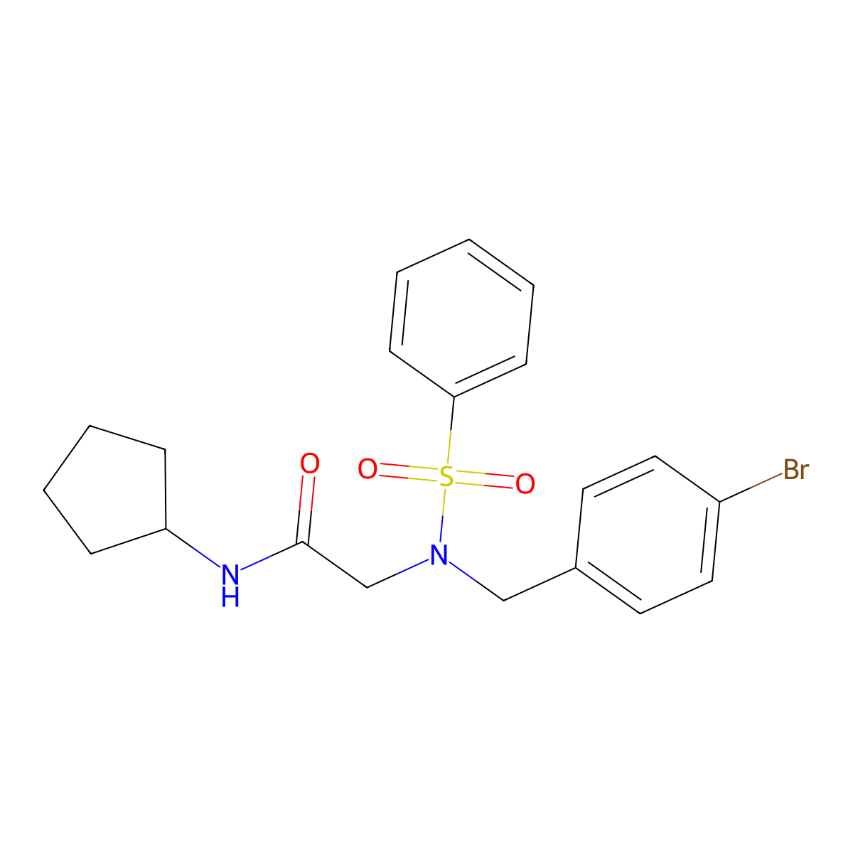 2-[benzenesulfonyl-[(4-bromophenyl)methyl]amino]-N-cyclopentylacetamide molecular structure, CAS 431928-95-9