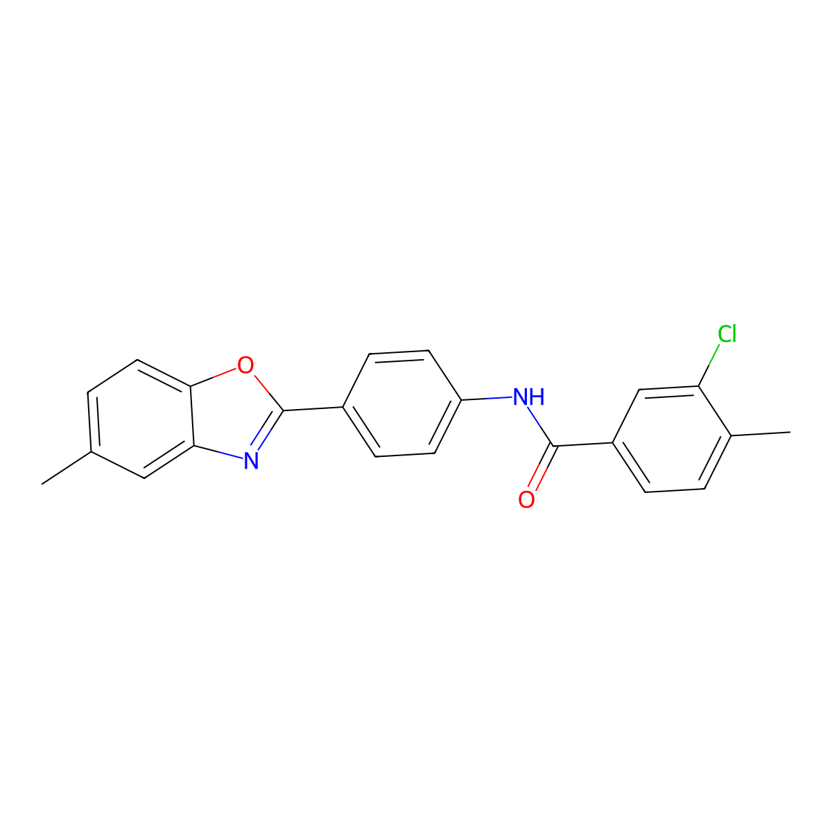 3-chloro-4-methyl-N-[4-(5-methyl-1,3-benzoxazol-2-yl)phenyl]benzamide molecular structure, CAS 431929-04-3