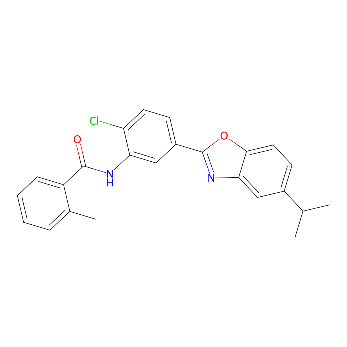 N-{2-chloro-5-[5-(propan-2-yl)-1,3-benzoxazol-2-yl]phenyl}-2-methylbenzamide molecular structure, CAS 431929-13-4