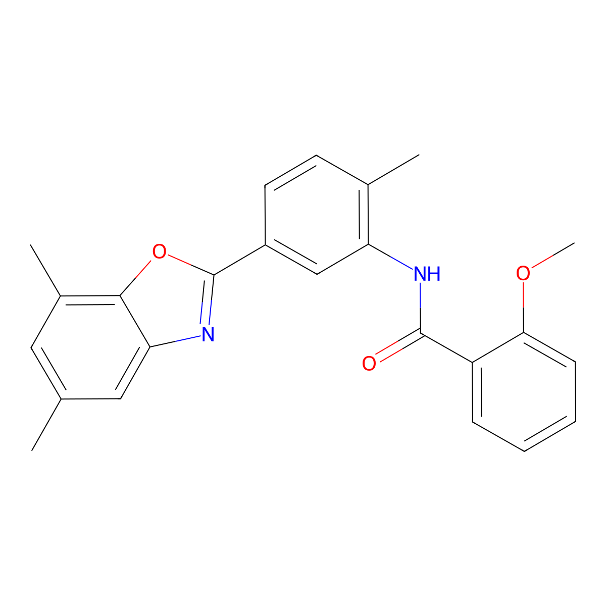 N-[5-(5,7-dimethyl-1,3-benzoxazol-2-yl)-2-methylphenyl]-2-methoxybenzamide molecular structure, CAS 431929-32-7