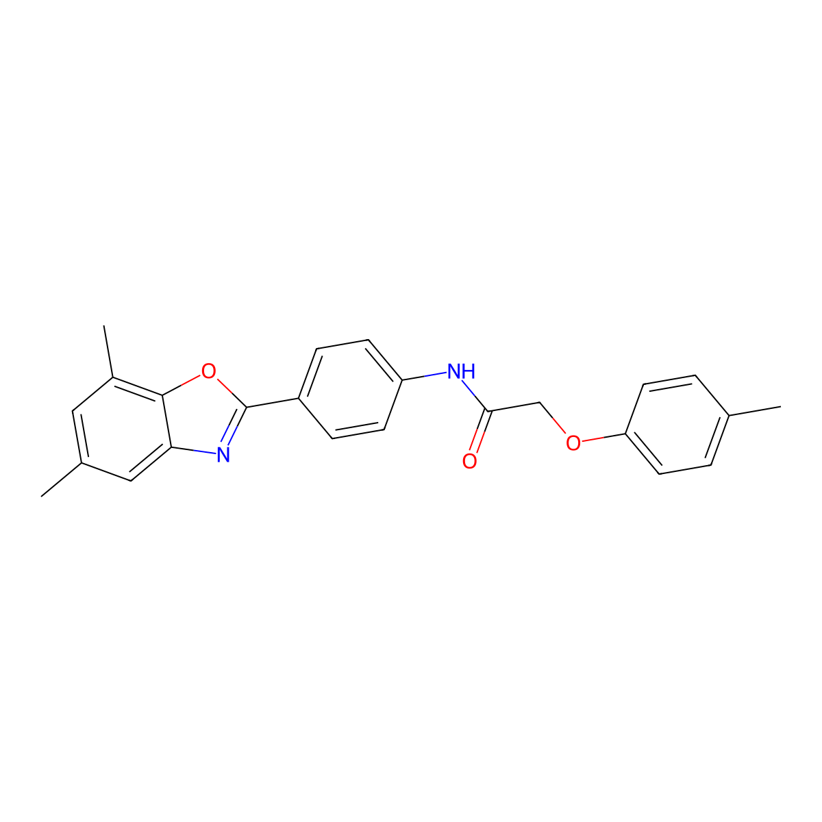 N-[4-(5,7-dimethyl-1,3-benzoxazol-2-yl)phenyl]-2-(4-methylphenoxy)acetamide molecular structure, CAS 431929-42-9