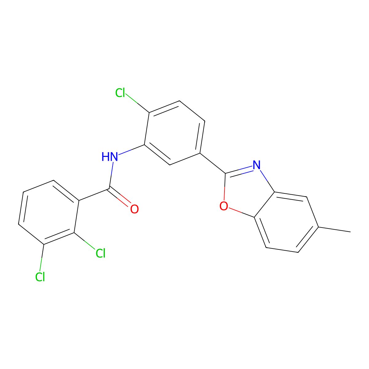 2,3-dichloro-N-[2-chloro-5-(5-methyl-1,3-benzoxazol-2-yl)phenyl]benzamide molecular structure, CAS 431929-76-9