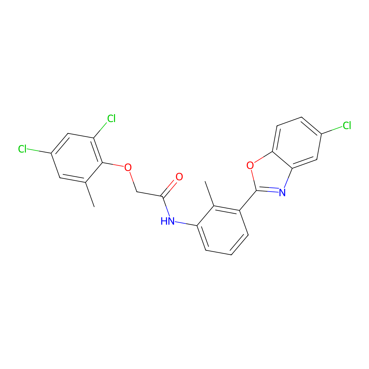 N-[3-(5-chloro-1,3-benzoxazol-2-yl)-2-methylphenyl]-2-(2,4-dichloro-6-methylphenoxy)acetamide molecular structure, CAS 431929-89-4