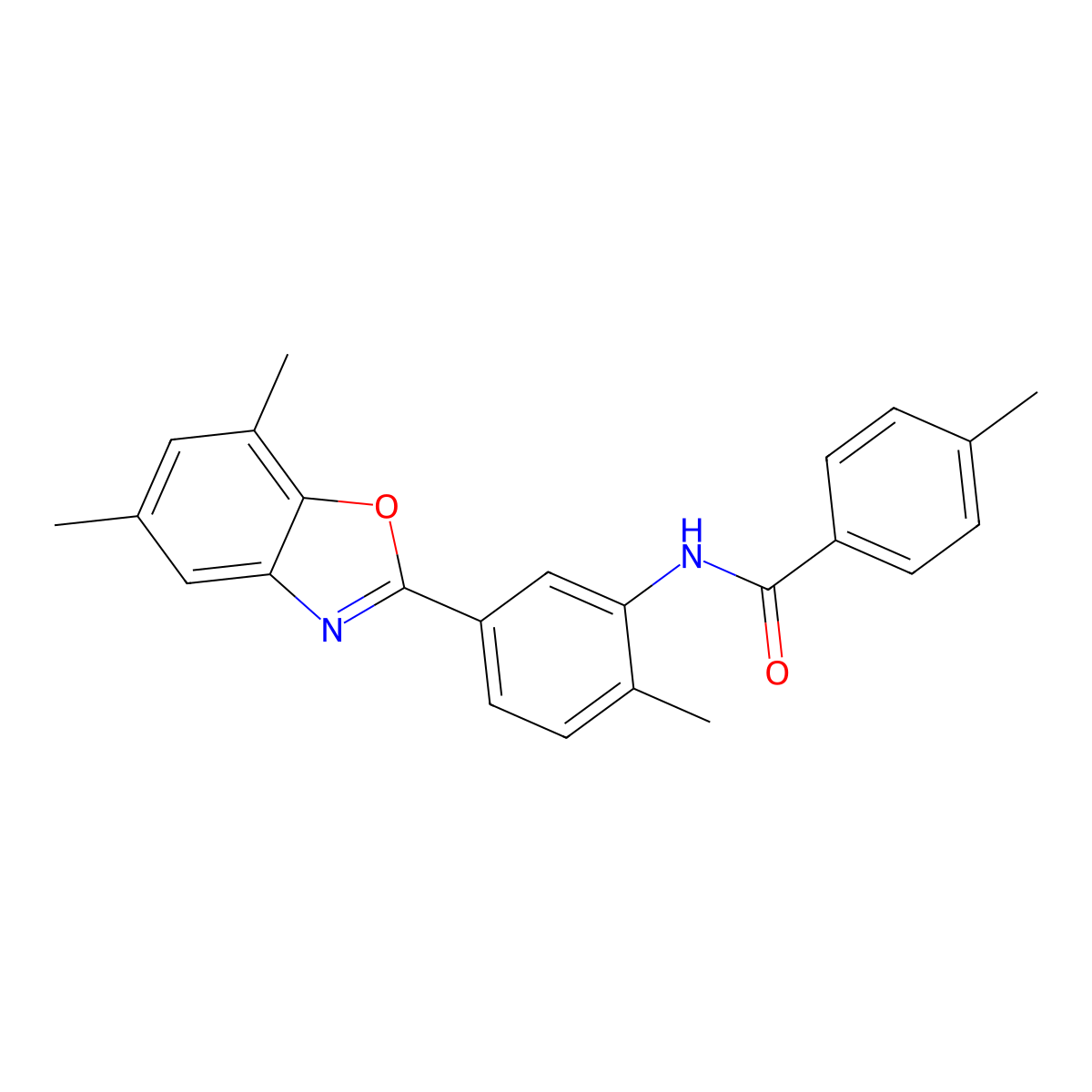 N-[5-(5,7-dimethyl-1,3-benzoxazol-2-yl)-2-methylphenyl]-4-methylbenzamide molecular structure, CAS 431930-07-3