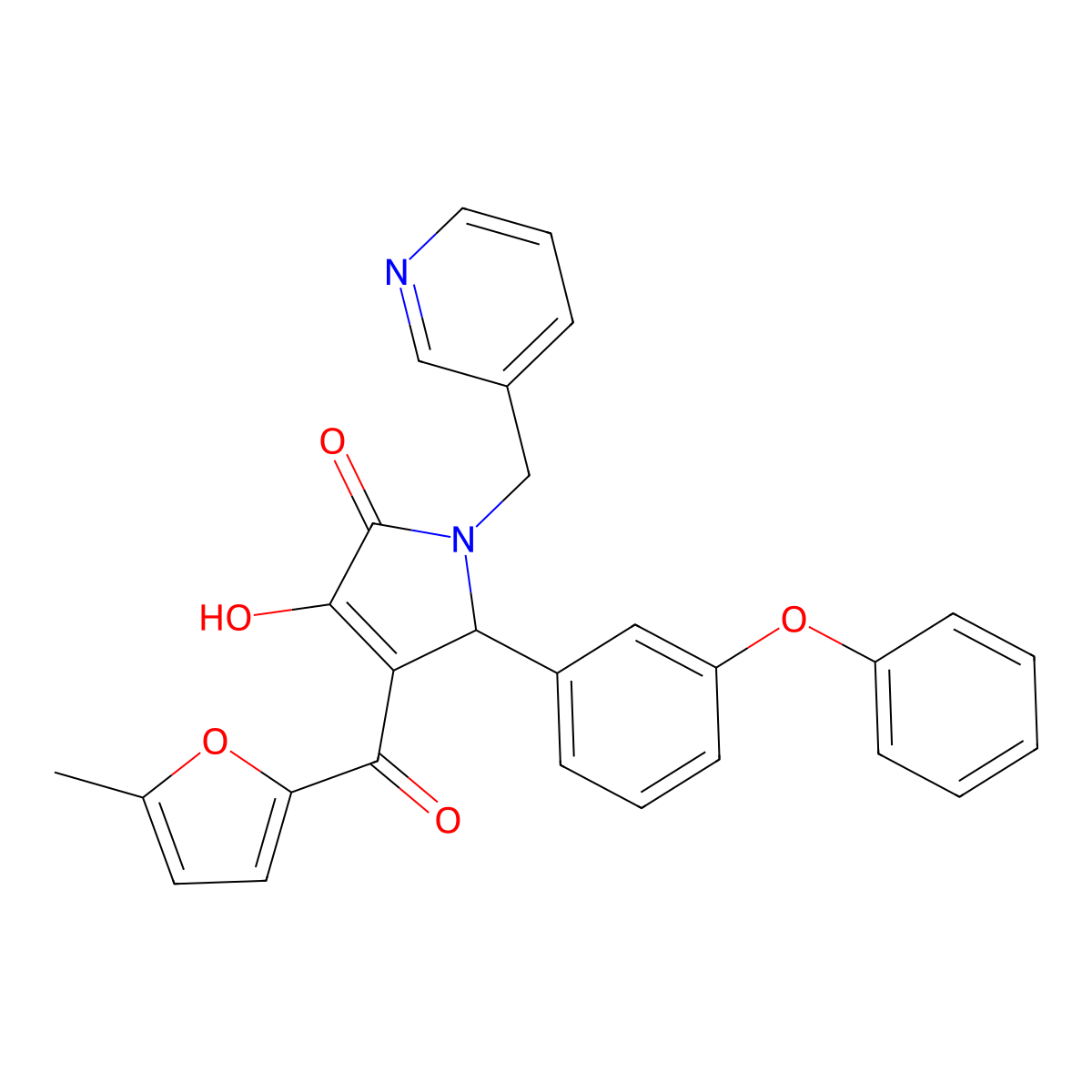 3-Hydroxy-4-(5-methyl-2-furoyl)-5-(3-phenoxyphenyl)-1-(3-pyridinylmethyl)-1,5-dihydro-2H-pyrrol-2-one molecular structure, CAS 431930-08-4